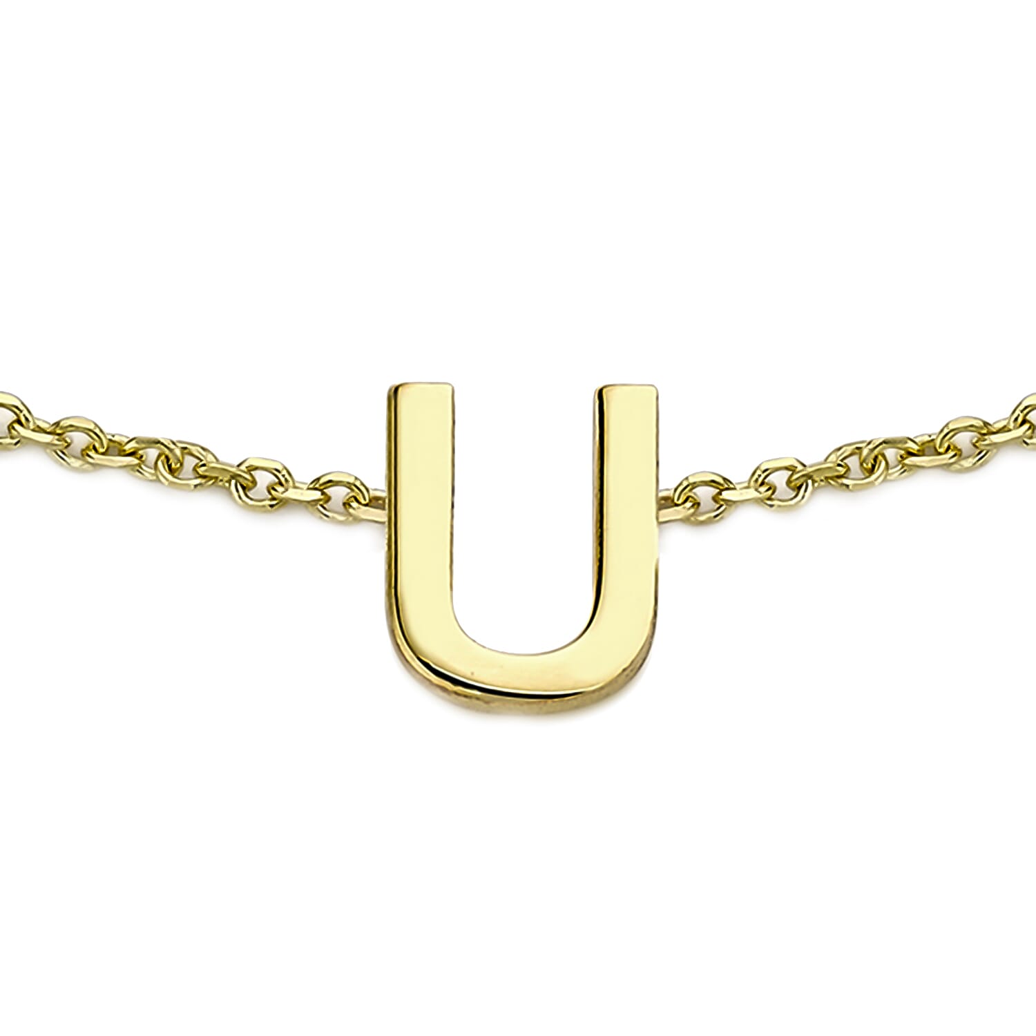 9K Yellow Gold 4mm X 5mm 'U' Initial Adjustable Bracelet 6 to 7.2 Inch