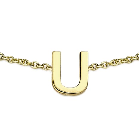 9K Yellow Gold 4mm X 5mm 'U' Initial Adjustable Bracelet 6 to 7.2 Inch