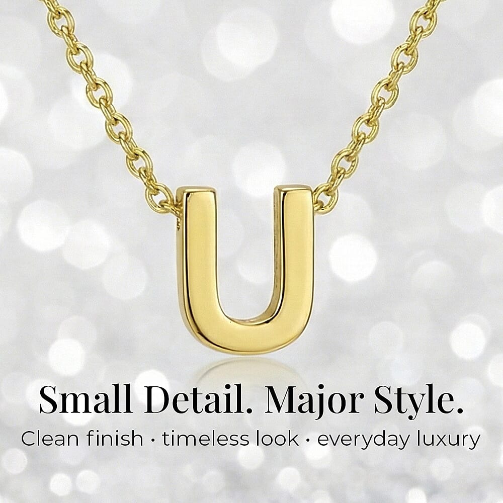 9K Yellow Gold 4mm X 5mm 'U' Initial Adjustable Bracelet 6 to 7.2 Inch