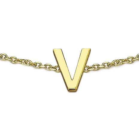 9K Yellow Gold 4mm X 5mm 'V' Initial Adjustable Bracelet 6 to 7.2 Inch