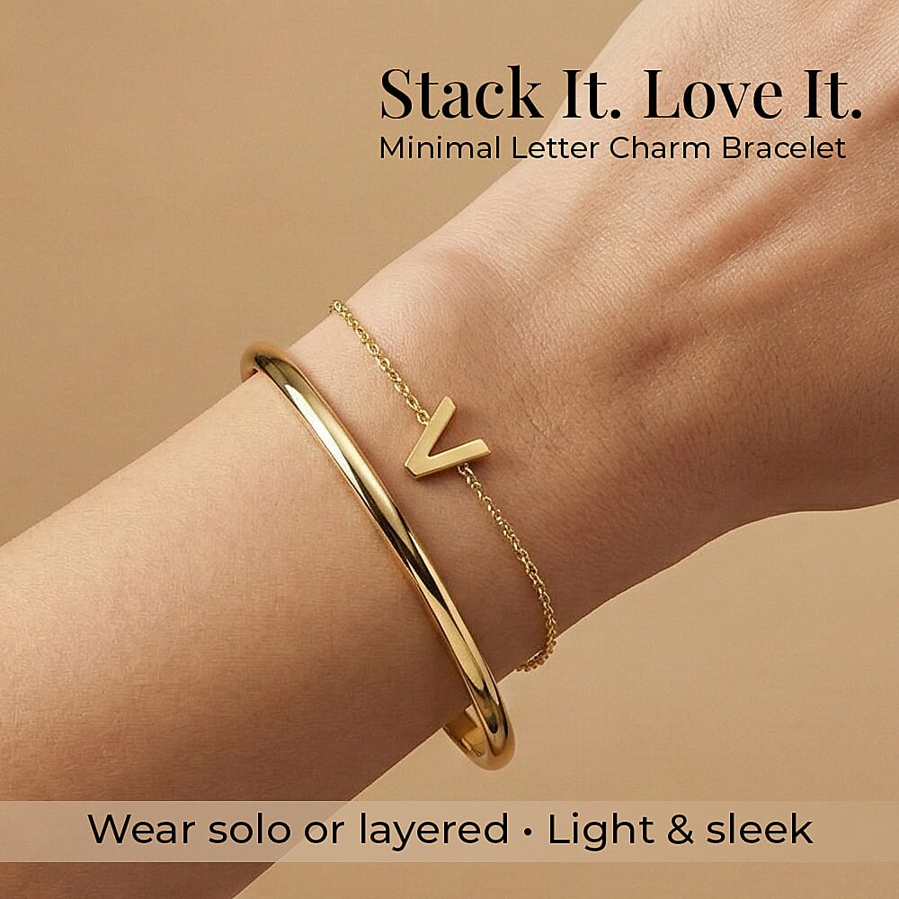 9K Yellow Gold 4mm X 5mm 'V' Initial Adjustable Bracelet 6 to 7.2 Inch