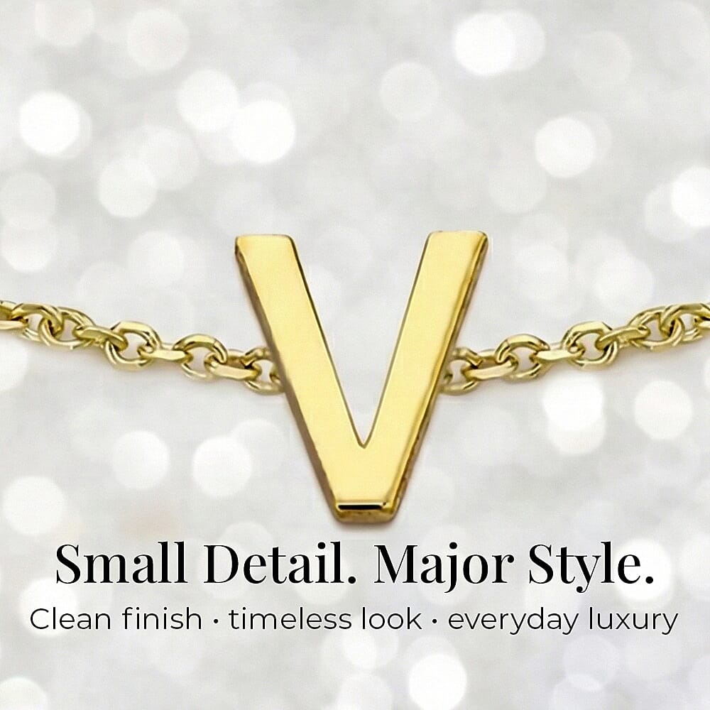 9K Yellow Gold 4mm X 5mm 'V' Initial Adjustable Bracelet 6 to 7.2 Inch