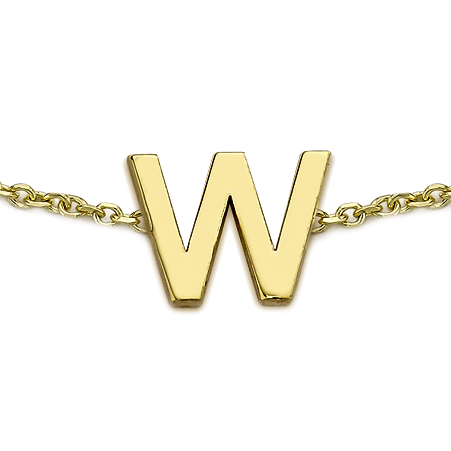 9K Yellow Gold 6mm X 5mm 'W' Initial Adjustable Bracelet 6 to 7.2 Inch