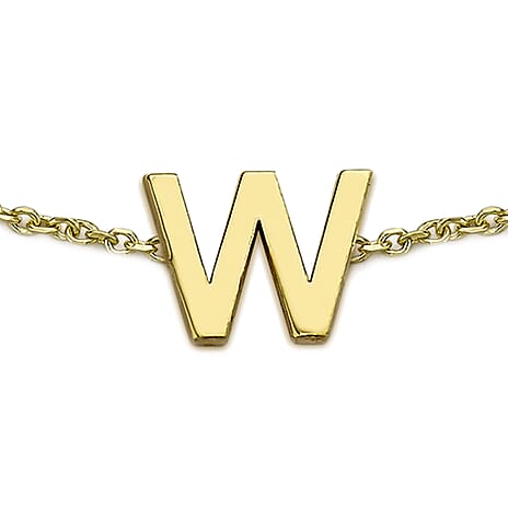 9K Yellow Gold 6mm X 5mm 'W' Initial Adjustable Bracelet 6 to 7.2 Inch