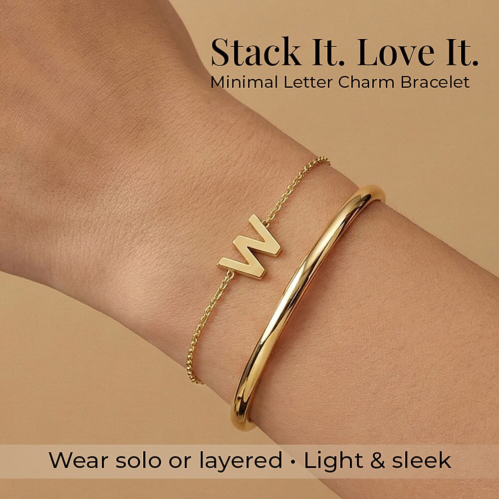 9K Yellow Gold 6mm X 5mm 'W' Initial Adjustable Bracelet 6 to 7.2 Inch
