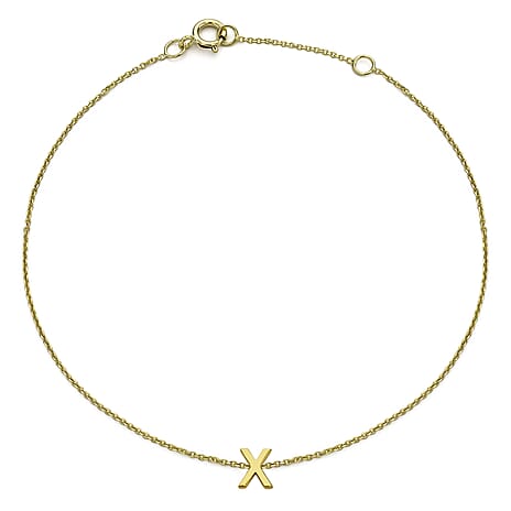 9K Yellow Gold 4mm X 5mm 'X' Initial Adjustable Bracelet 6 to 7.2 Inch