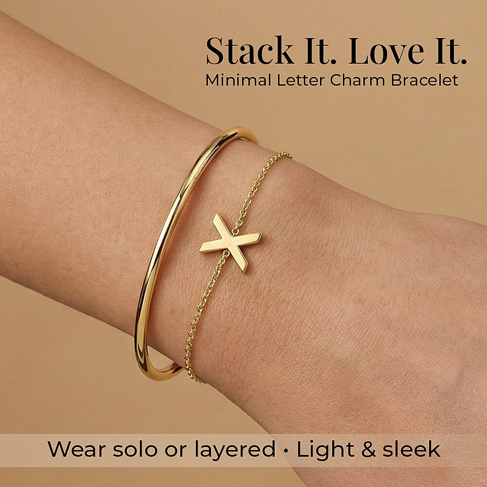 9K Yellow Gold 4mm X 5mm 'X' Initial Adjustable Bracelet 6 to 7.2 Inch