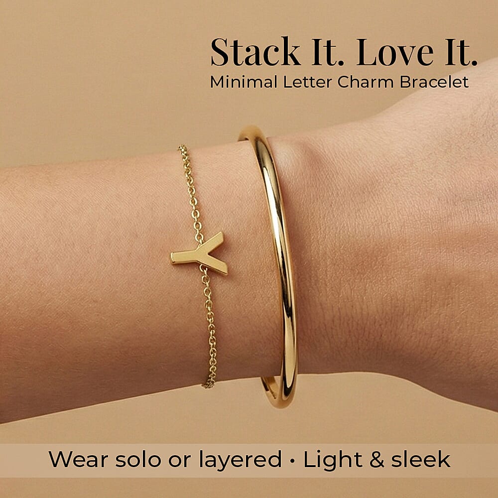 9K Yellow Gold 4.5mm X 4.5mm 'Y' Initial Adjustable Bracelet 6 to 7.2 Inch