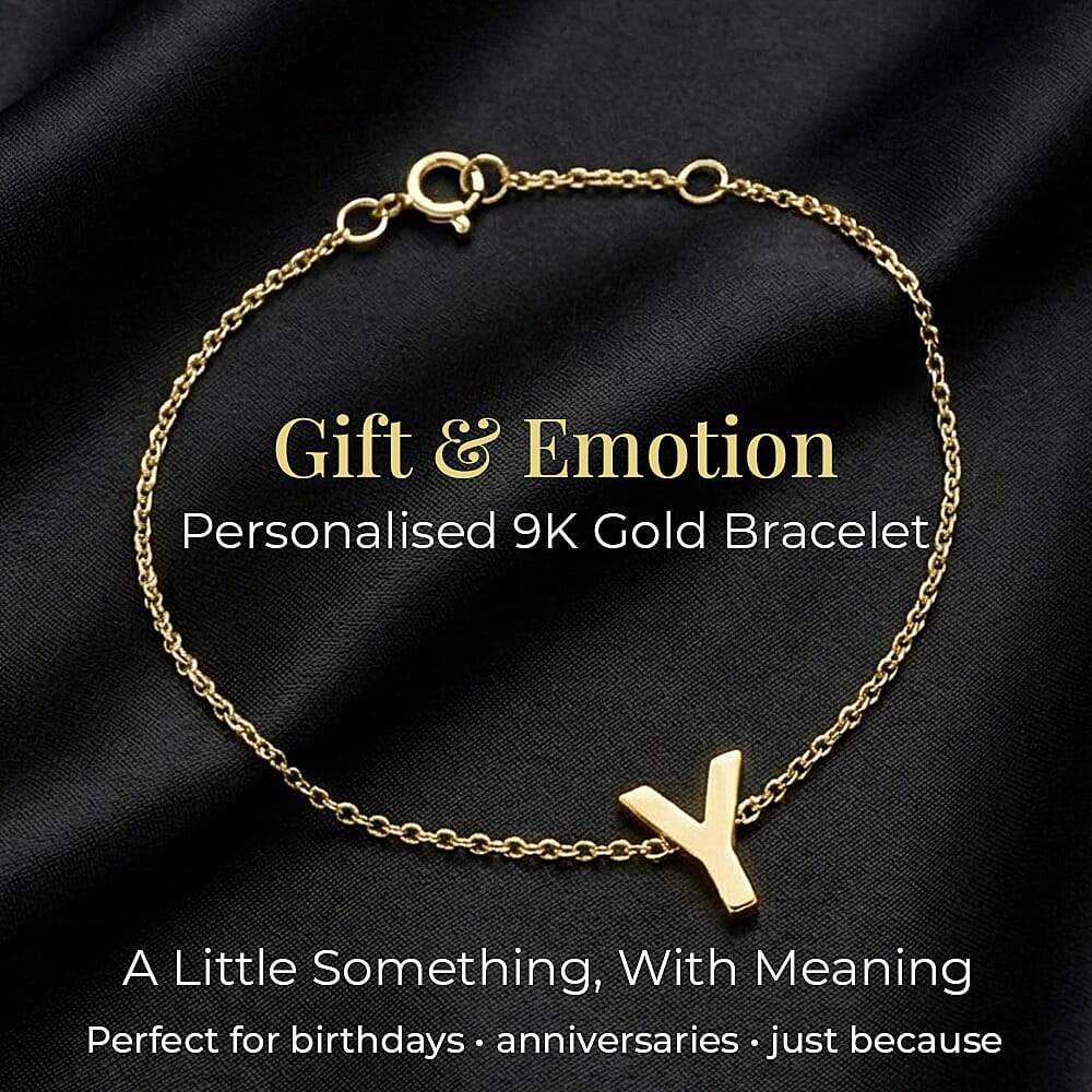9K Yellow Gold 4.5mm X 4.5mm 'Y' Initial Adjustable Bracelet 6 to 7.2 Inch