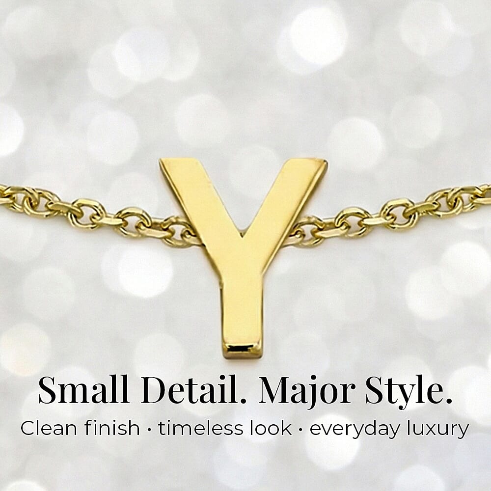 9K Yellow Gold 4.5mm X 4.5mm 'Y' Initial Adjustable Bracelet 6 to 7.2 Inch