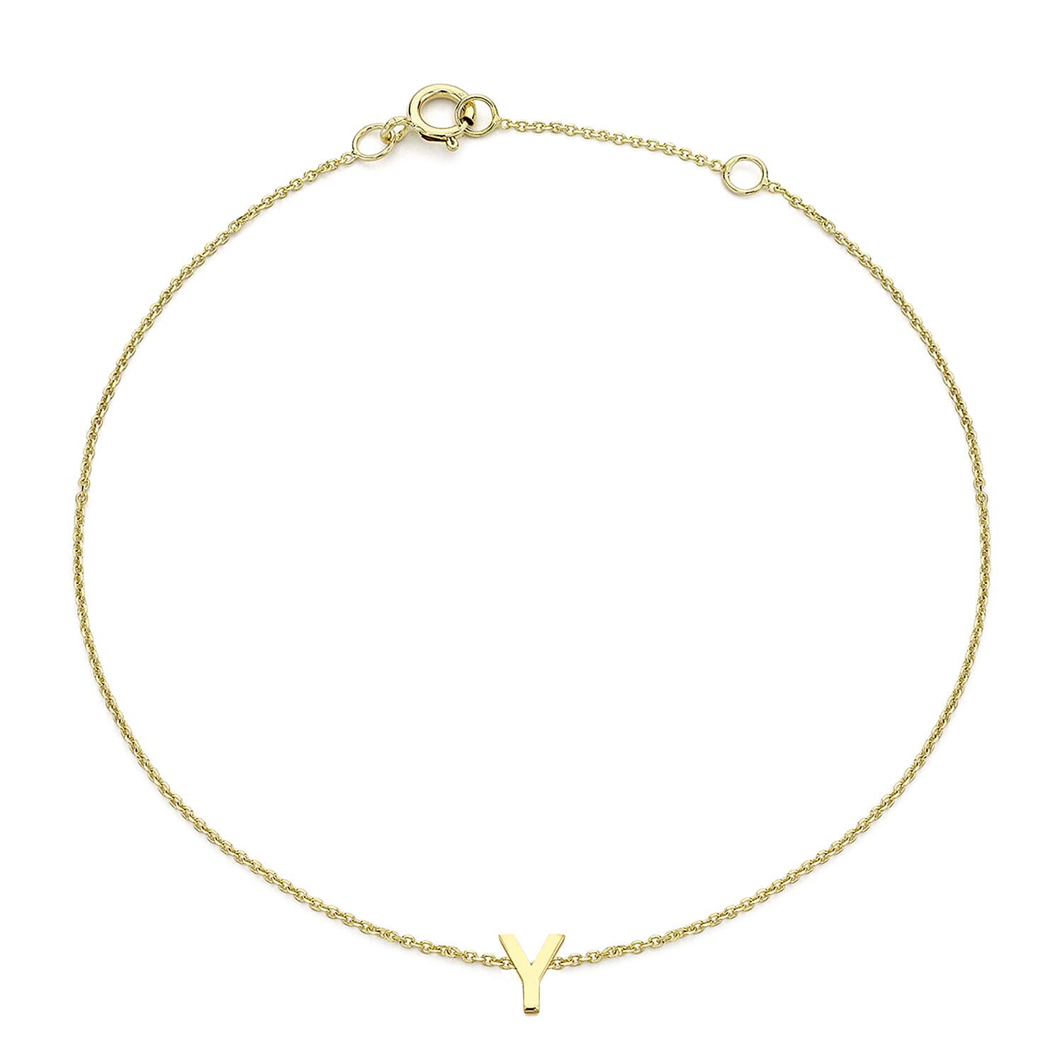 9K Yellow Gold 4.5mm X 4.5mm 'Y' Initial Adjustable Bracelet 6 to 7.2 Inch