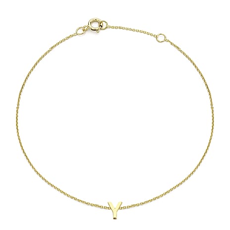 9K Yellow Gold 4.5mm X 4.5mm 'Y' Initial Adjustable Bracelet 6 to 7.2 Inch