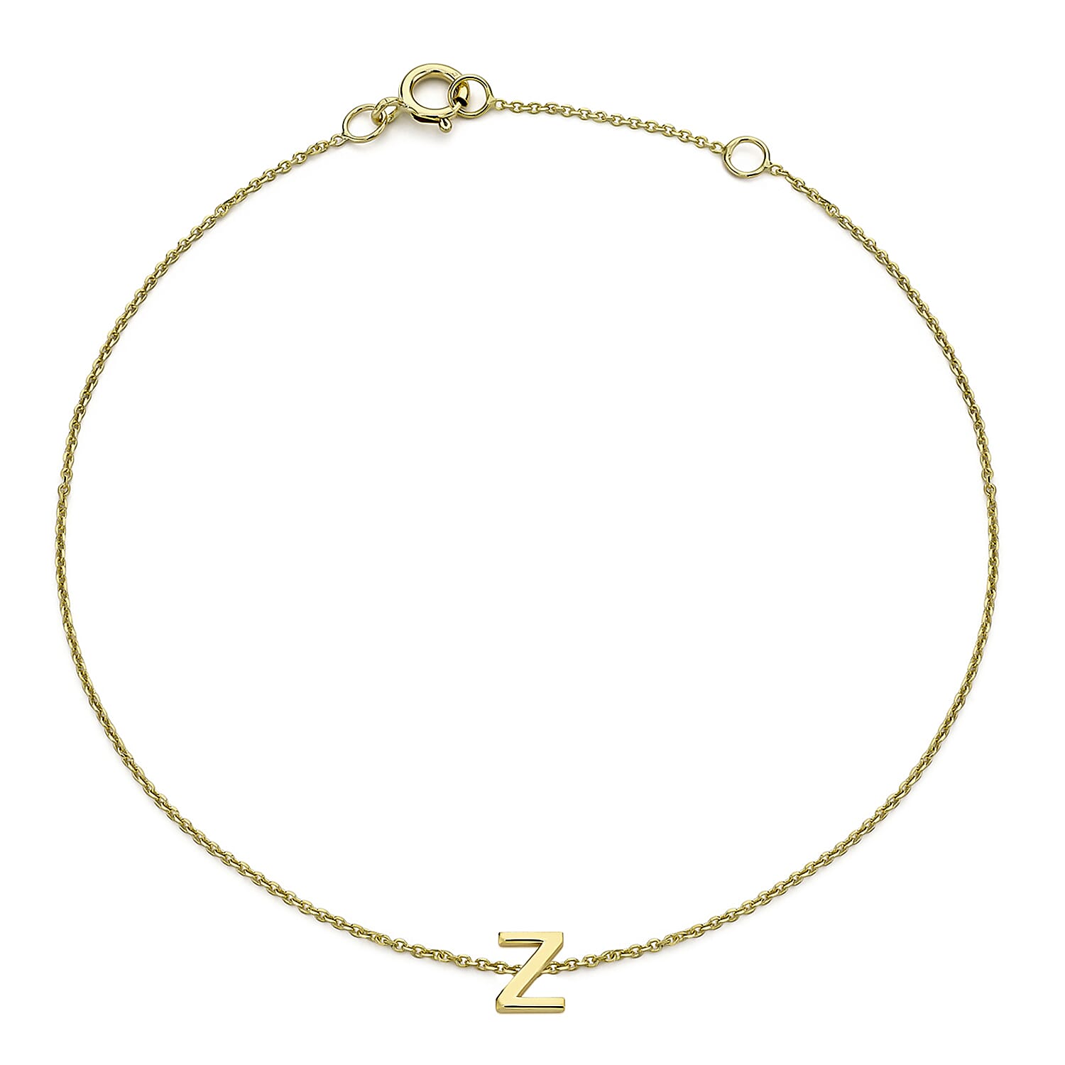 9K Yellow Gold 4mm X 5mm 'Z' Initial Adjustable Bracelet 6 to 7.2 Inch
