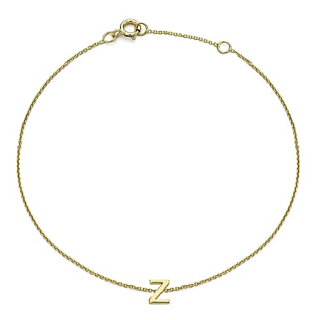 9K Yellow Gold 4mm X 5mm 'Z' Initial Adjustable Bracelet 6 to 7.2 Inch