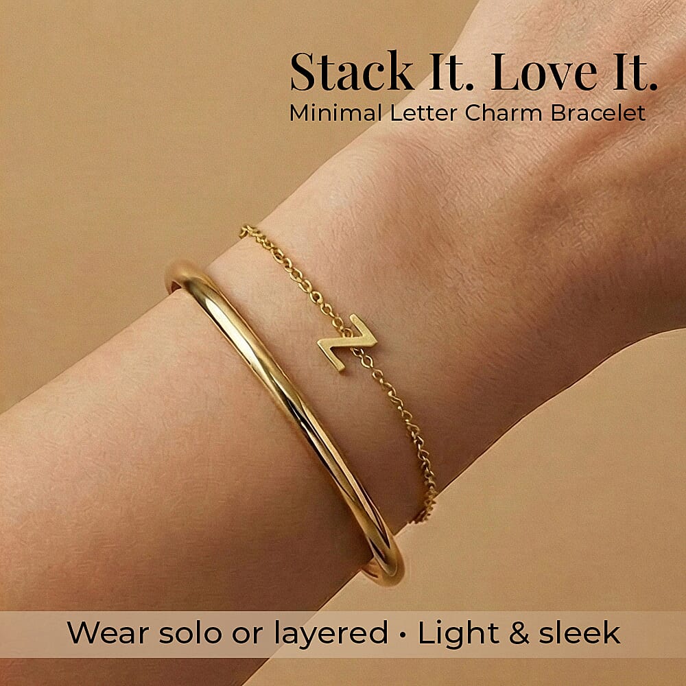 9K Yellow Gold 4mm X 5mm 'Z' Initial Adjustable Bracelet 6 to 7.2 Inch