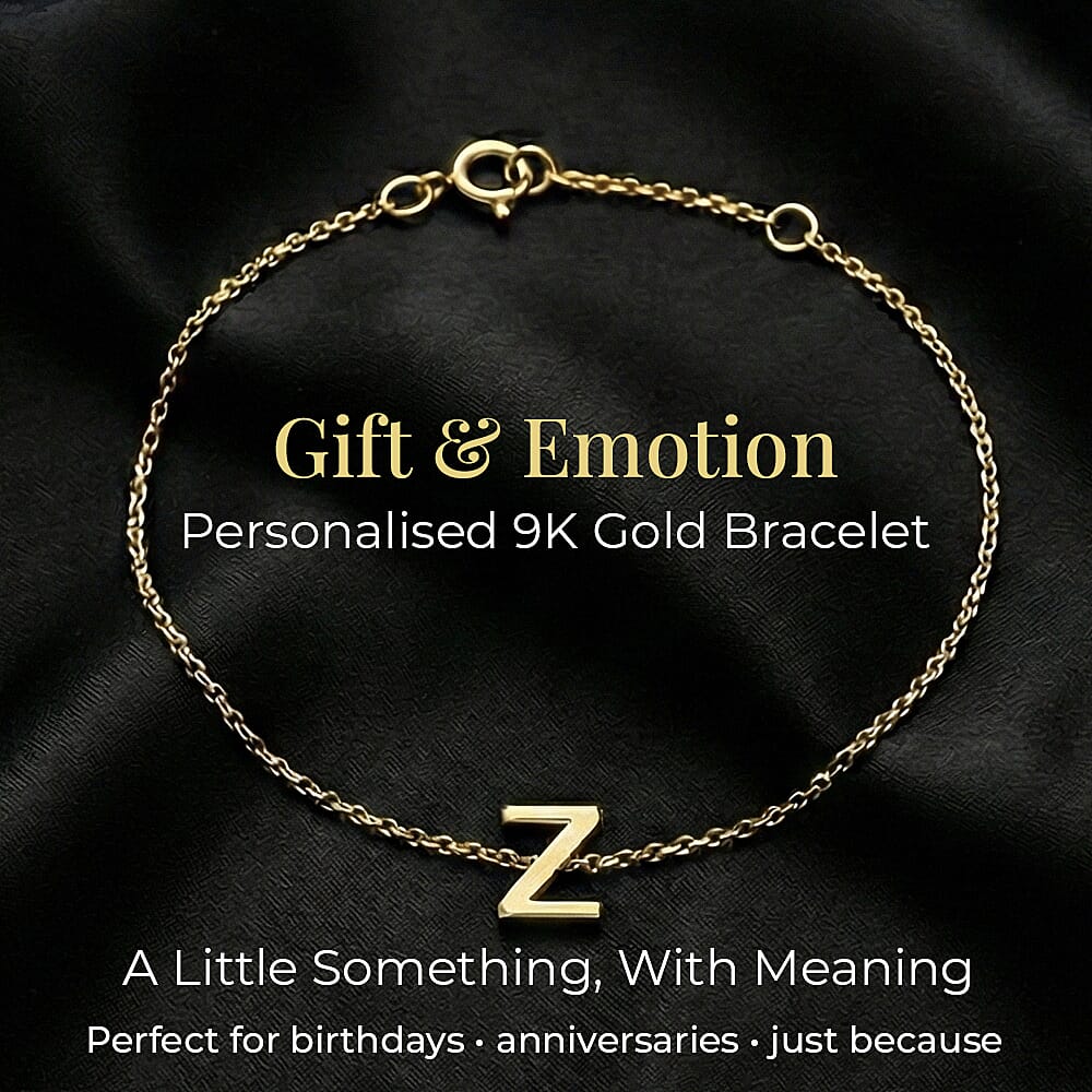 9K Yellow Gold 4mm X 5mm 'Z' Initial Adjustable Bracelet 6 to 7.2 Inch