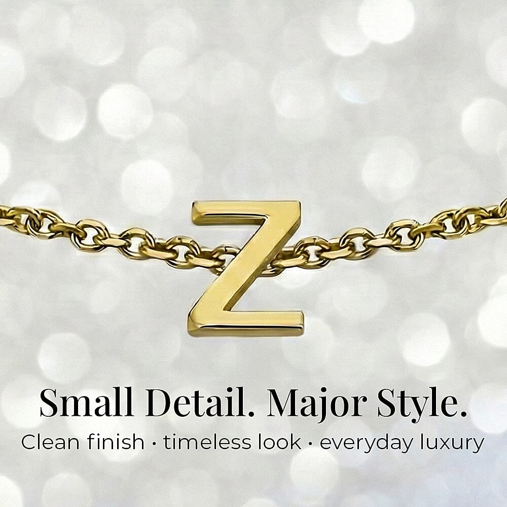 9K Yellow Gold 4mm X 5mm 'Z' Initial Adjustable Bracelet 6 to 7.2 Inch