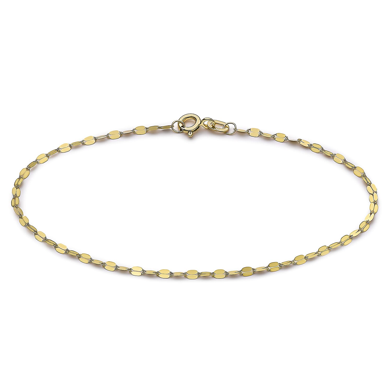 9K Yellow Gold 1.8mm Forzatina Chain Adjustable Bracelet 16Cm-6.25" 7.5 Inch