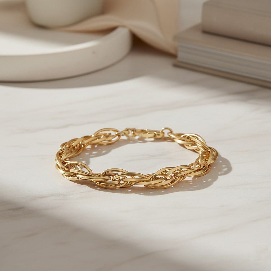 9K Yellow Gold Twisted Oval Link Bracelet 7.5 Inch