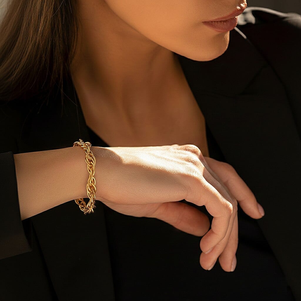 9K Yellow Gold Twisted Oval Link Bracelet 7.5 Inch