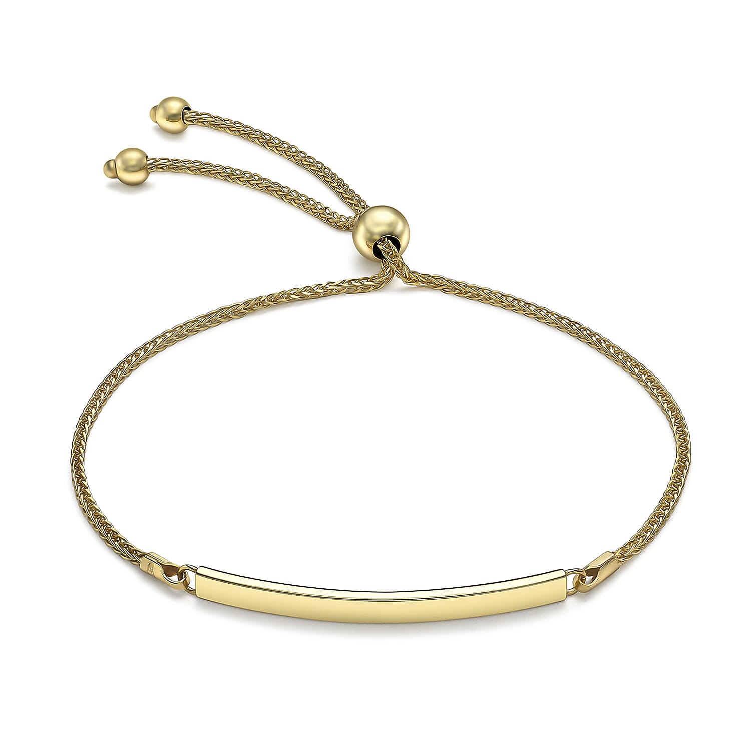 9K Yellow Gold 3mm X 34.5mm Spiga Chain Adjustable Slider Id Bracelet 9.5 Inch
