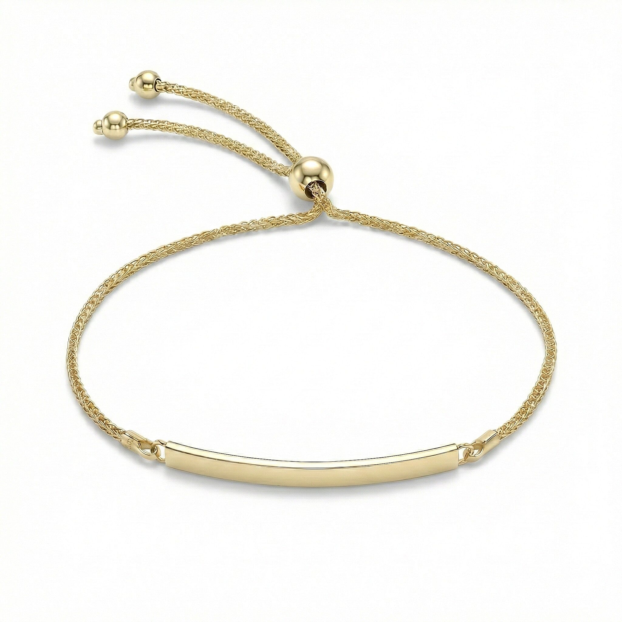 9K Yellow Gold 3mm X 34.5mm Spiga Chain Adjustable Slider Id Bracelet 9.5 Inch