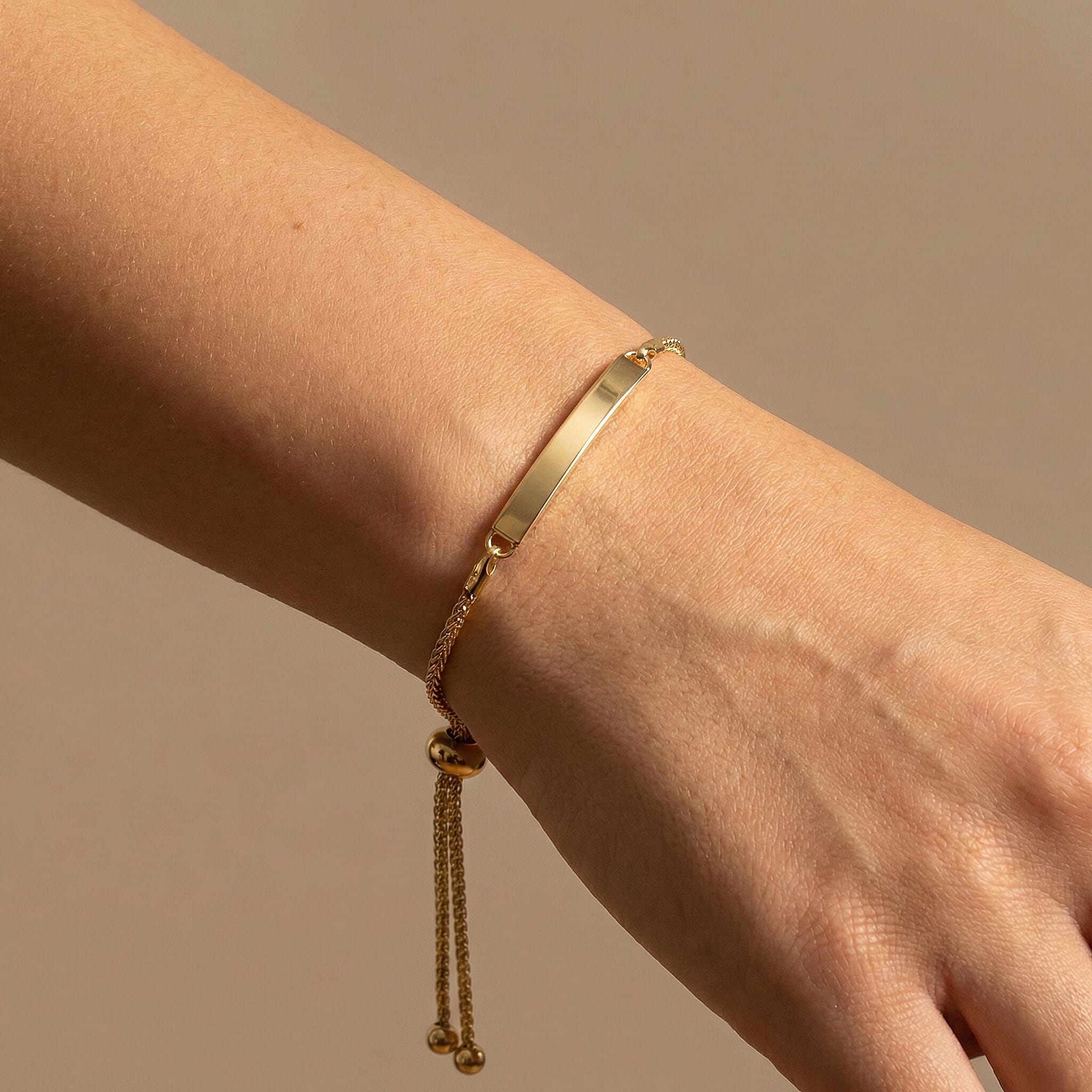 9K Yellow Gold 3mm X 34.5mm Spiga Chain Adjustable Slider Id Bracelet 9.5 Inch