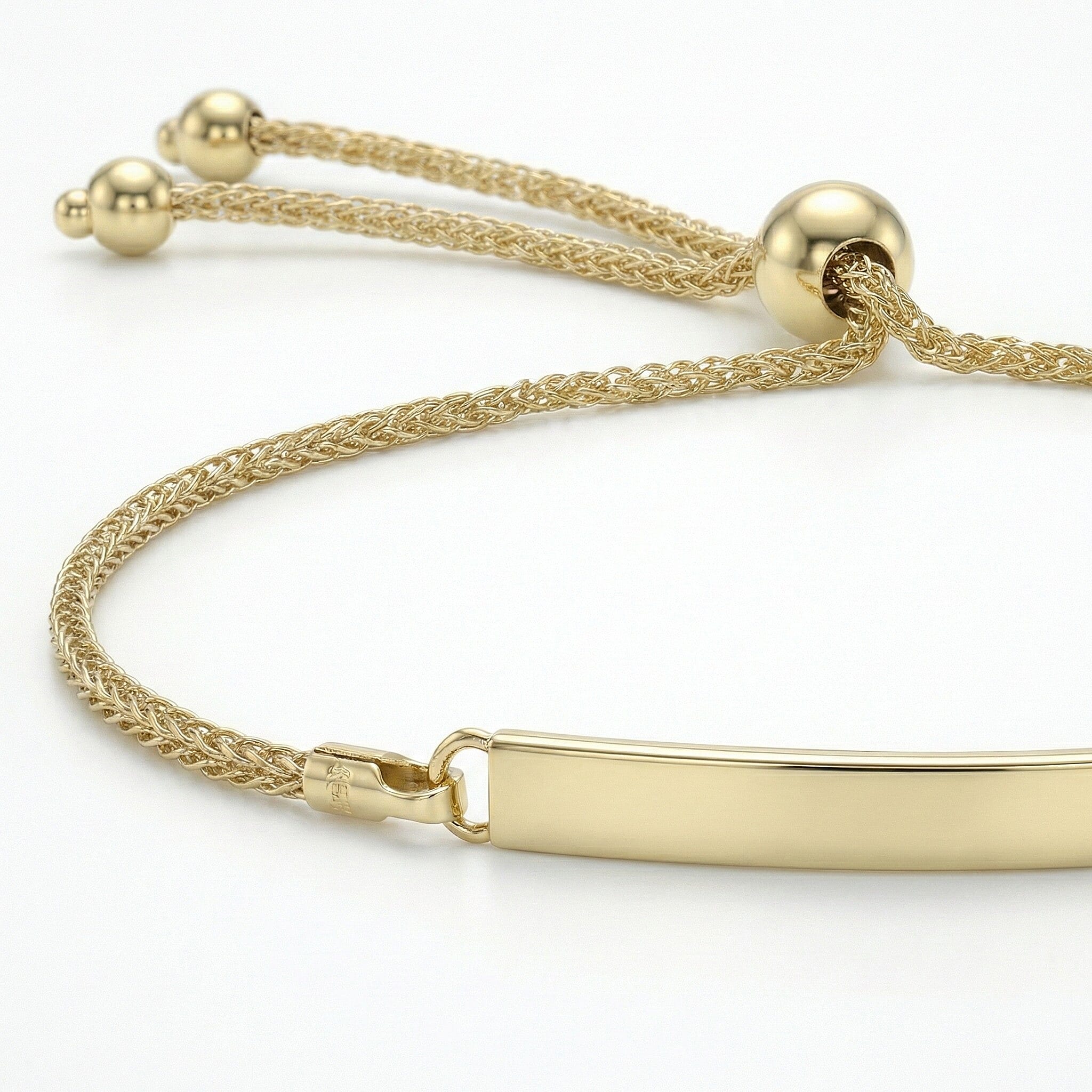 9K Yellow Gold 3mm X 34.5mm Spiga Chain Adjustable Slider Id Bracelet 9.5 Inch