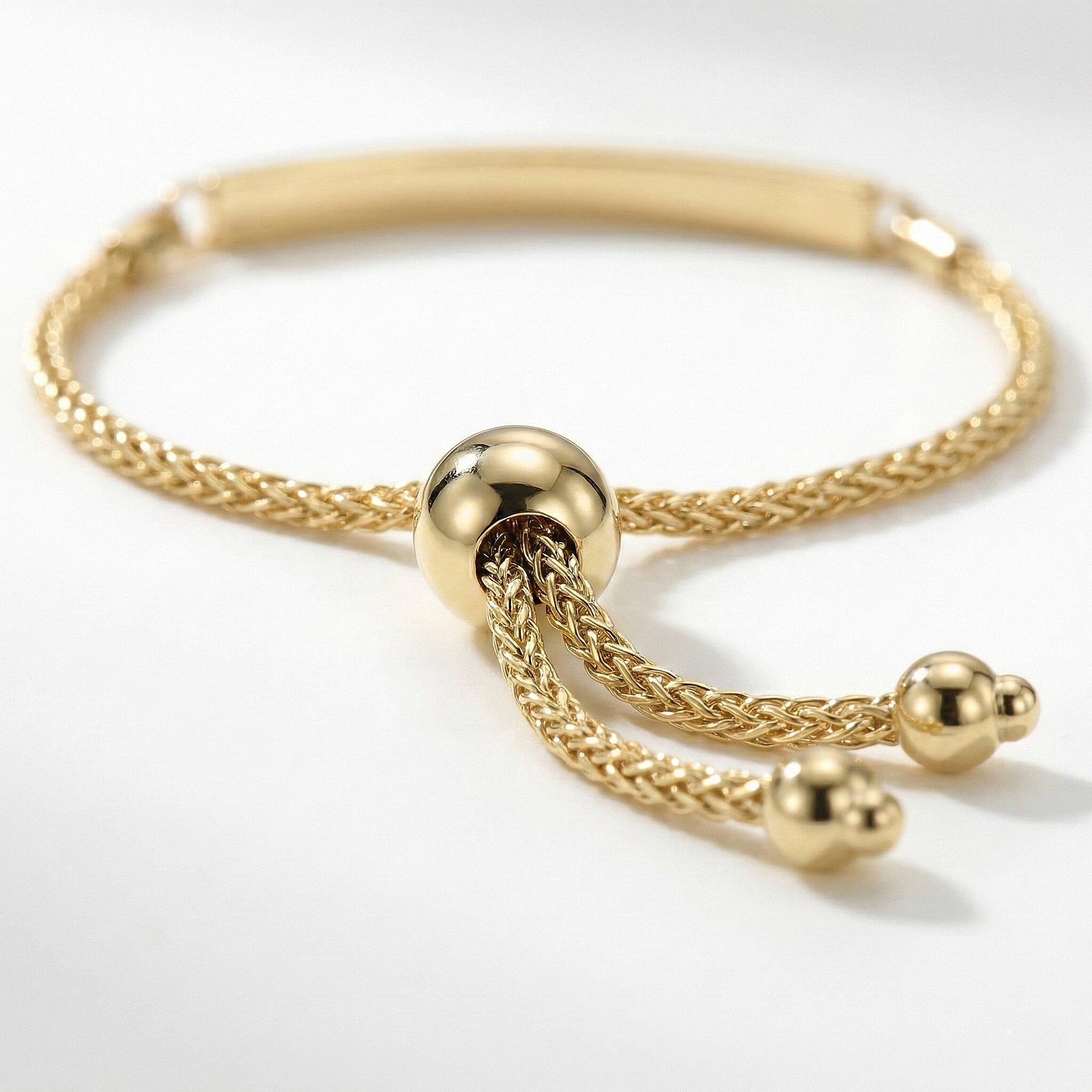 9K Yellow Gold 3mm X 34.5mm Spiga Chain Adjustable Slider Id Bracelet 9.5 Inch