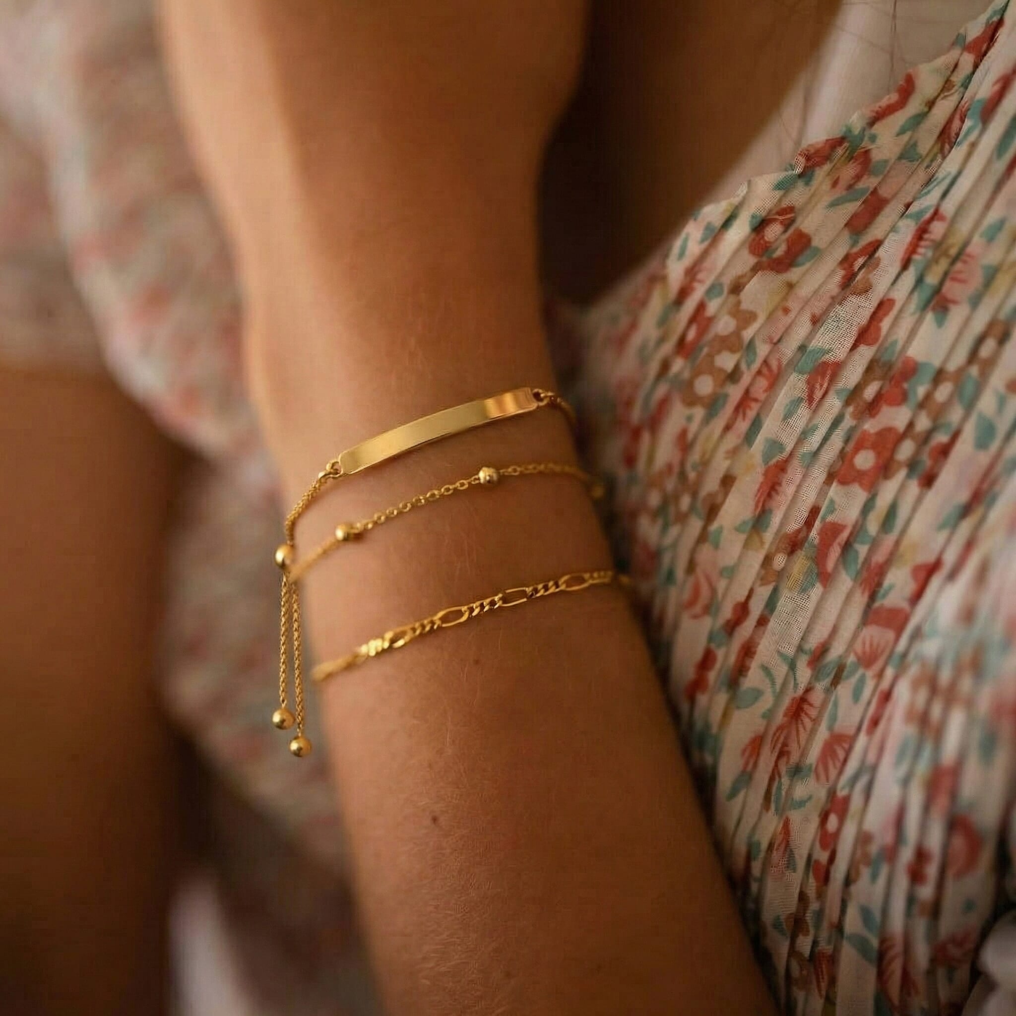 9K Yellow Gold 3mm X 34.5mm Spiga Chain Adjustable Slider Id Bracelet 9.5 Inch