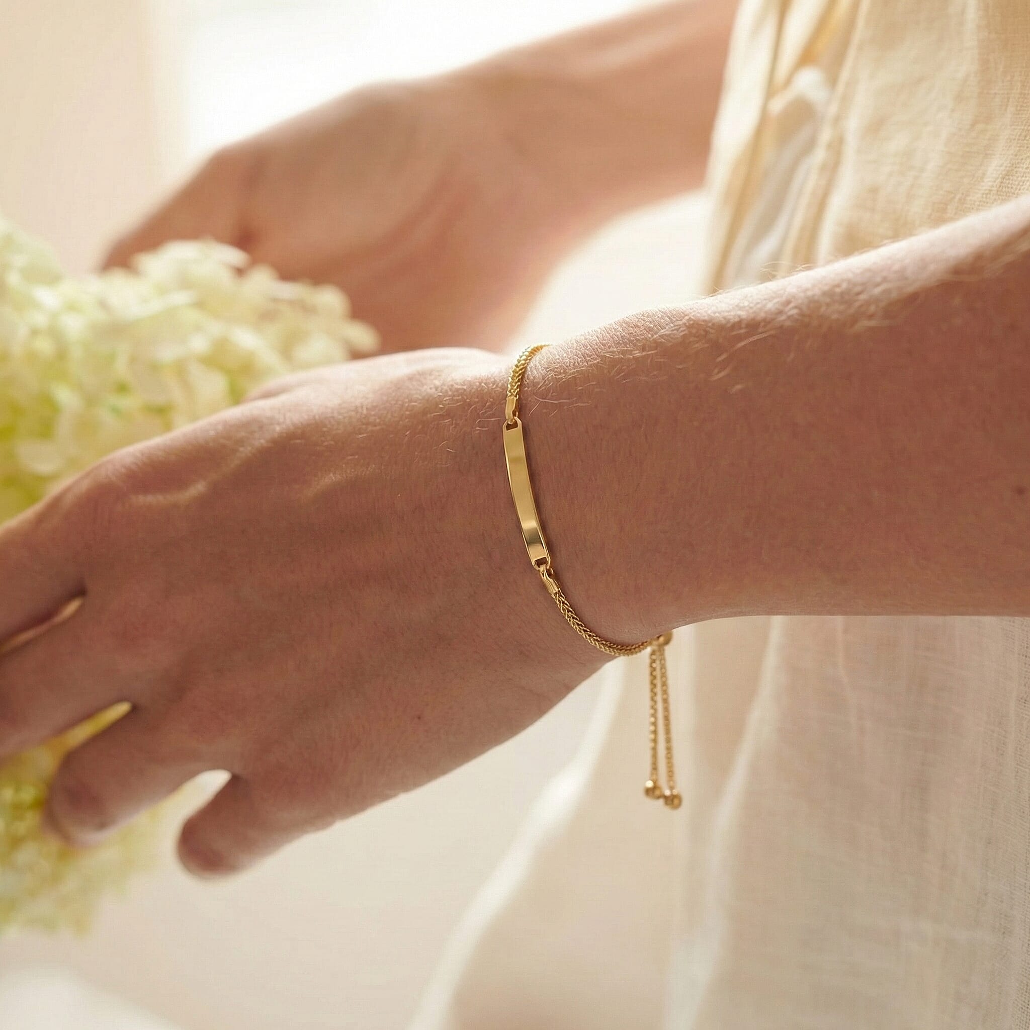 9K Yellow Gold 3mm X 34.5mm Spiga Chain Adjustable Slider Id Bracelet 9.5 Inch