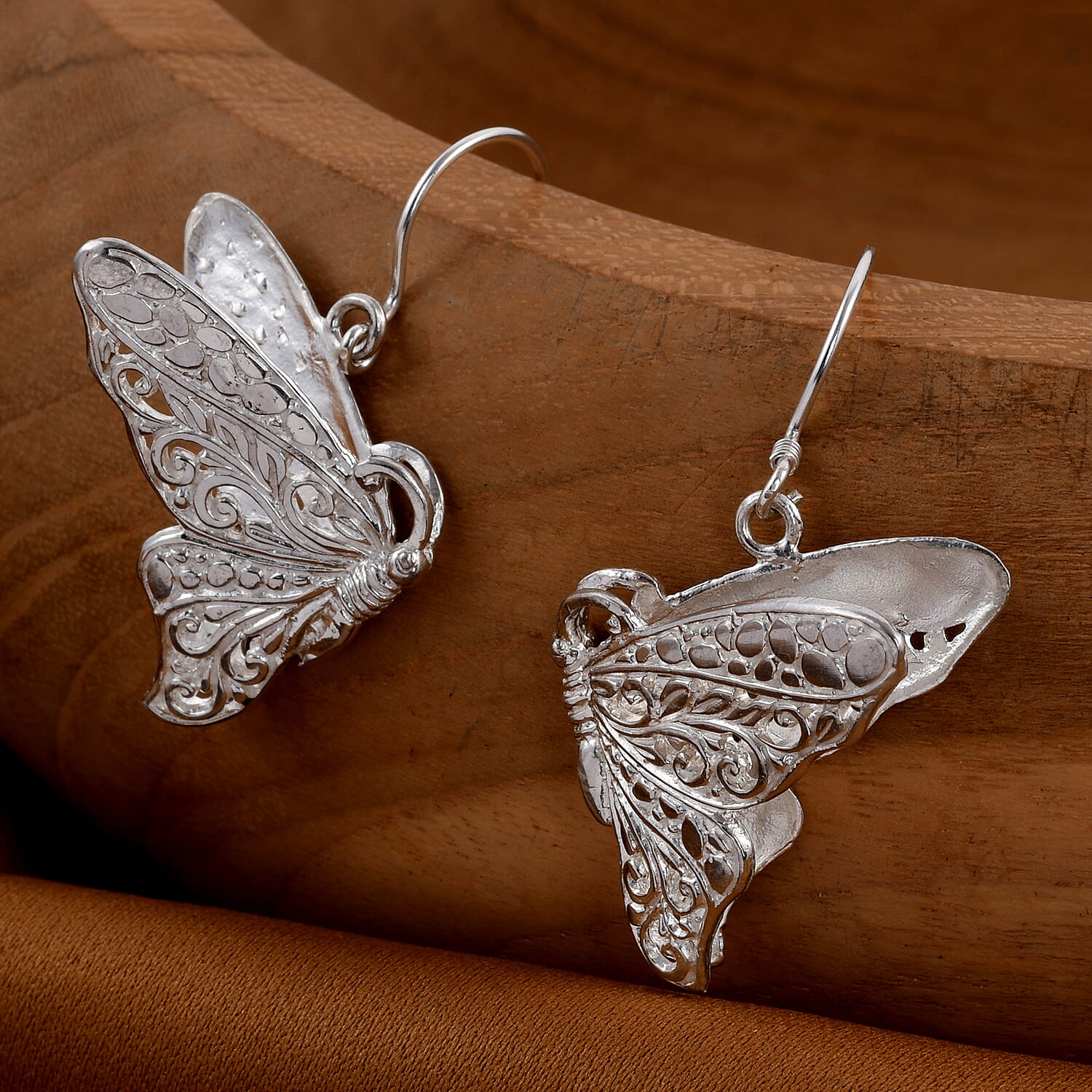 New Arrival Bangkok Closeout - Sterling Silver Butterfly Earrings with Hook, Silver Wt. 8.00 Gms