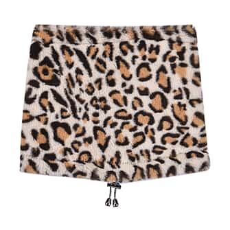 2 in 1 Faux Fur Leopard Print Drawstring Snood - Beige