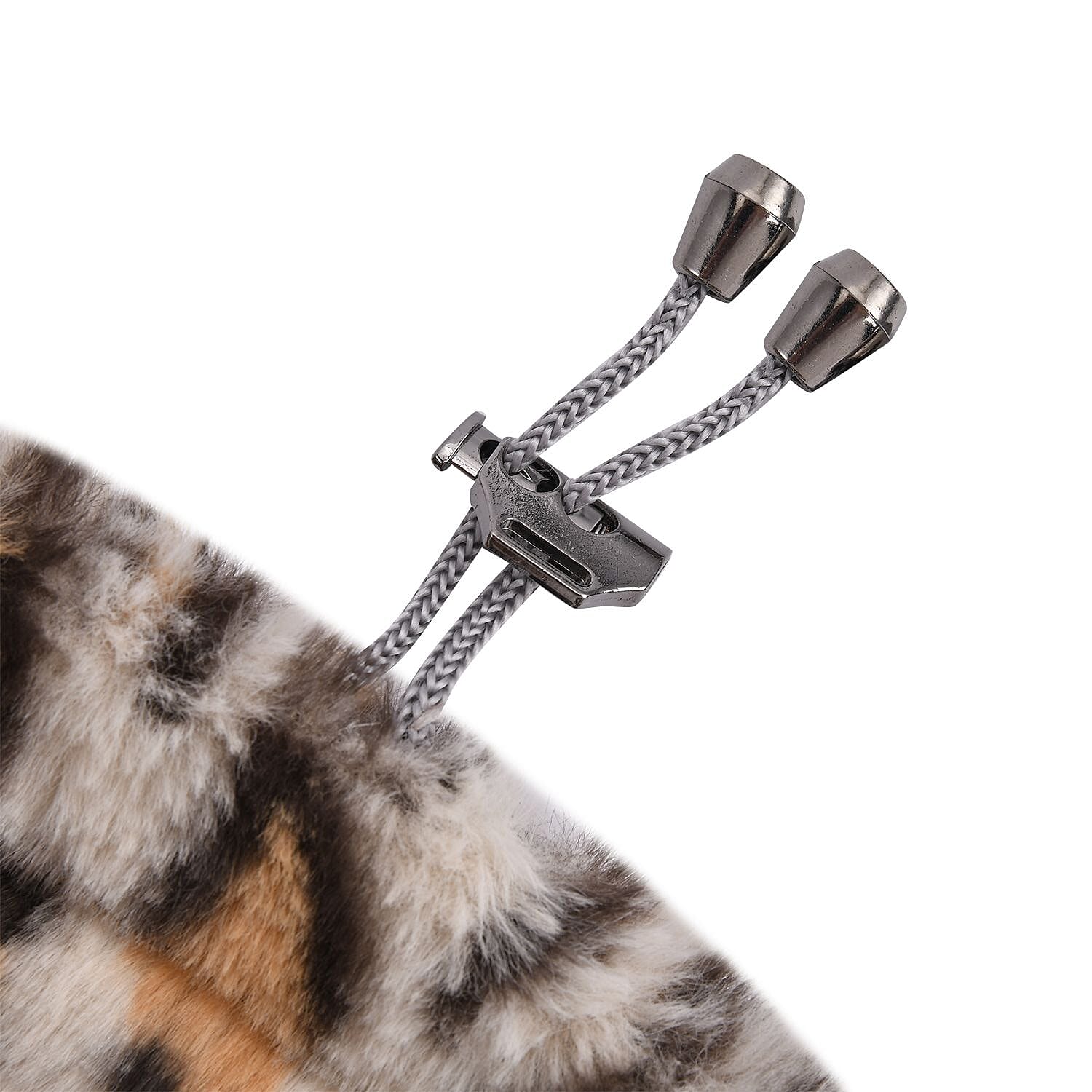 2 in 1 Faux Fur Leaopard Print Drawstring Snood - Beige