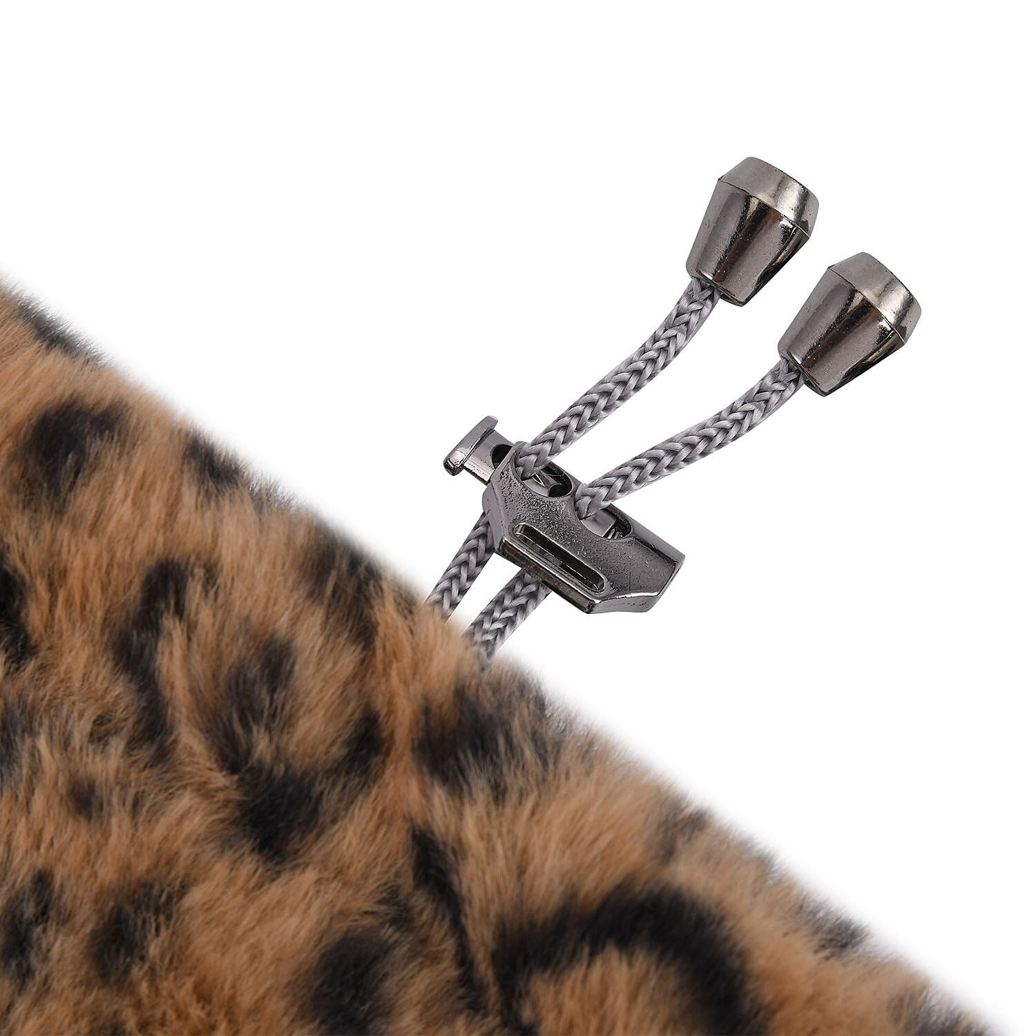 2 in 1 Faux Fur Leopard Print Drawstring Snood - Brown