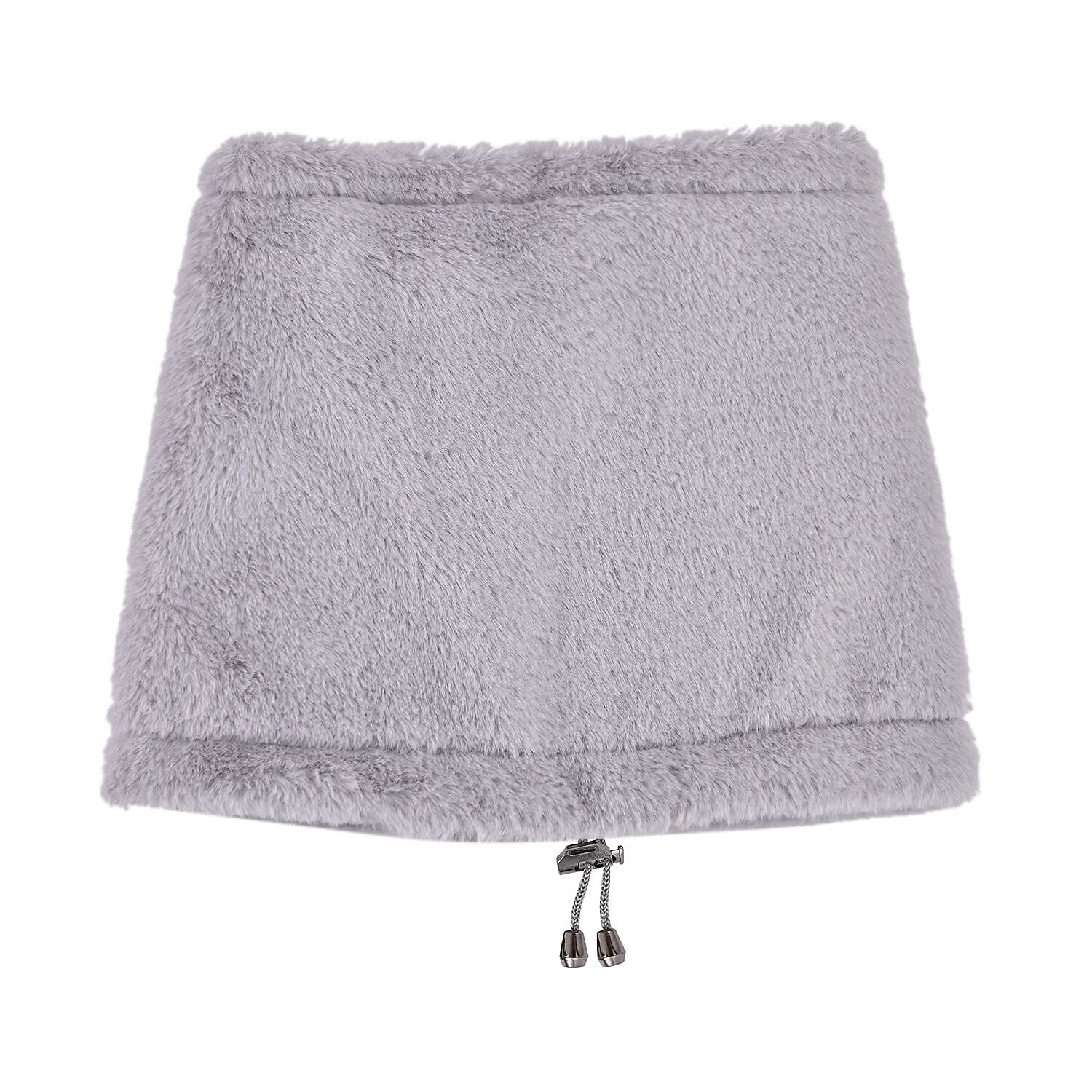 2 in 1 Faux Fur Drawstring Snood or Hat - Grey