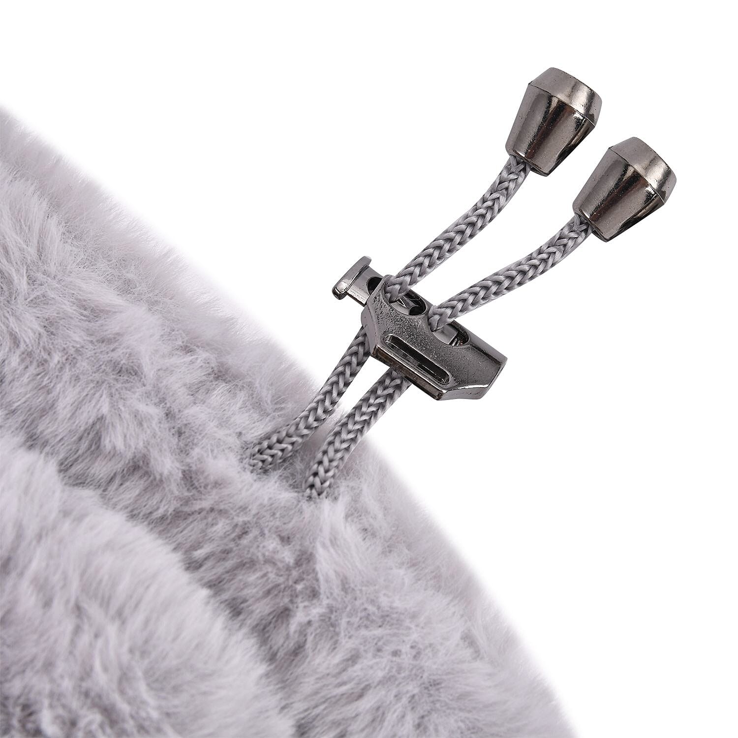 2 in 1 Faux Fur Drawstring Snood or Hat - Grey