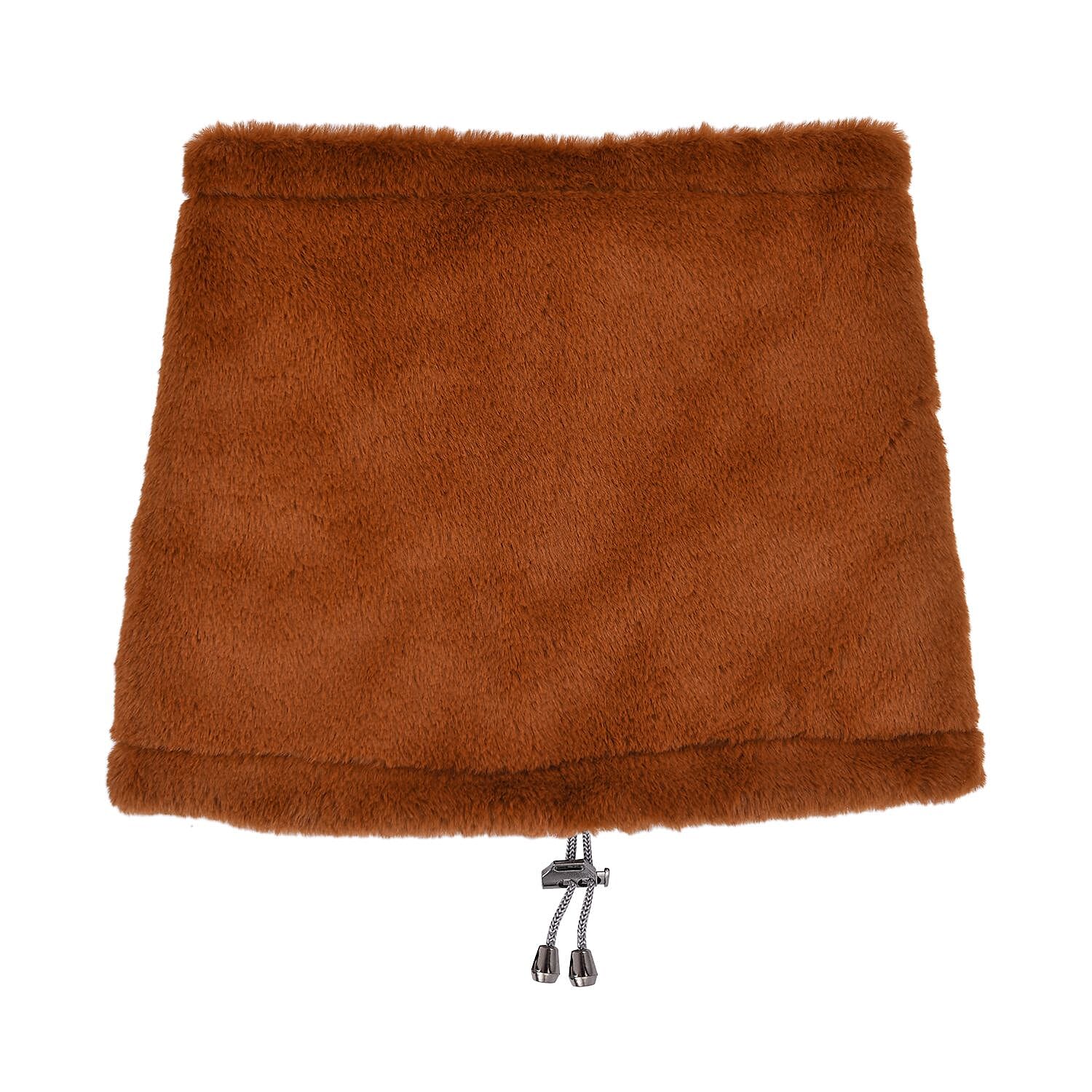 2 in 1 Faux Fur Drawstring Snood or Hat - Brown