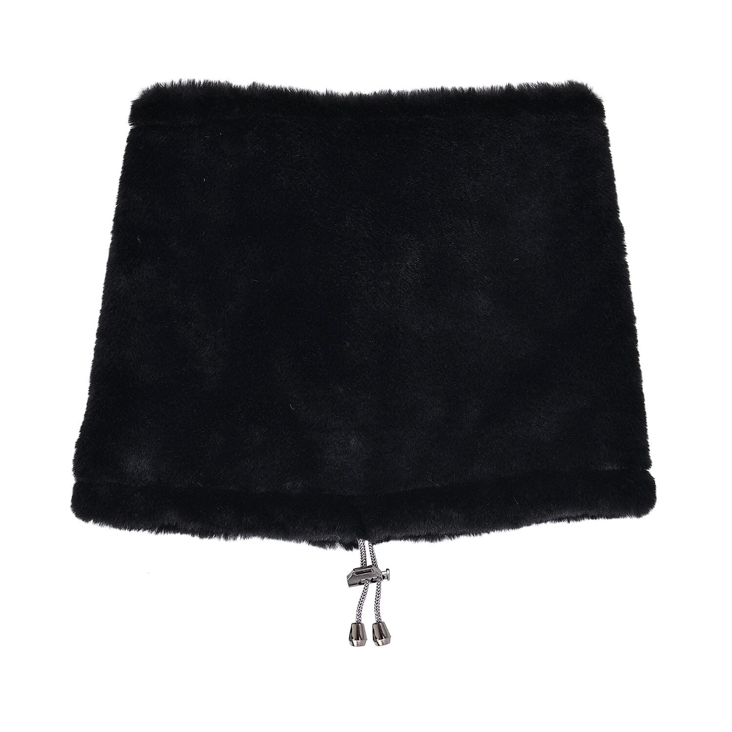 2 in 1 Faux Fur Drawstring Snood or Hat - Black