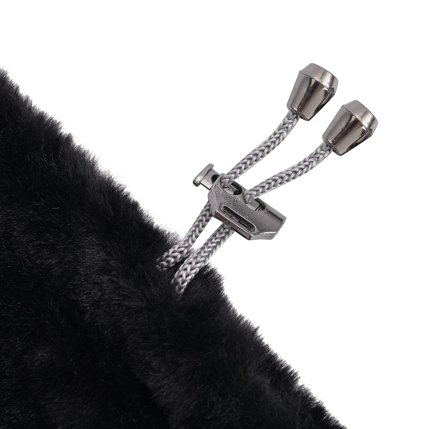 2 in 1 Faux Fur Drawstring Snood or Hat - Black