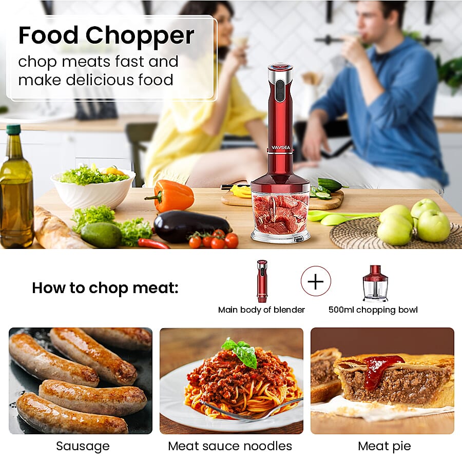 5-in-1 Multi-Function Immersion Hand Blender (Size 25x12x25 cm) - Red