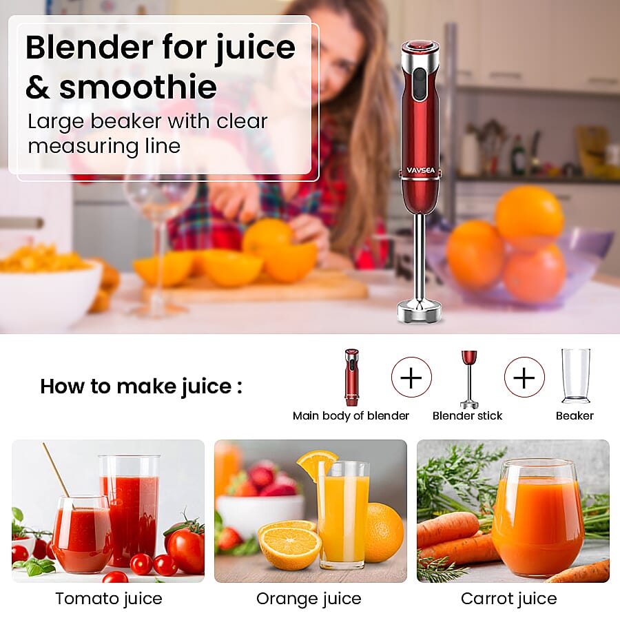 5-in-1 Multi-Function Immersion Hand Blender (Size 25x12x25 cm) - Red