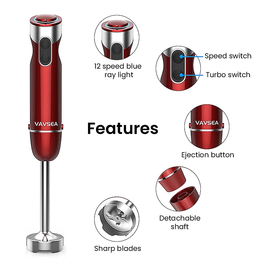 5-in-1 Multi-Function Immersion Hand Blender (Size 25x12x25 cm) - Red