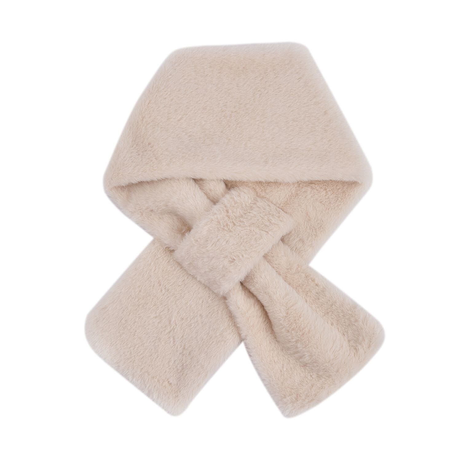 Set of 2 - Faux Fur Bucket Hat and Scarf - Beige