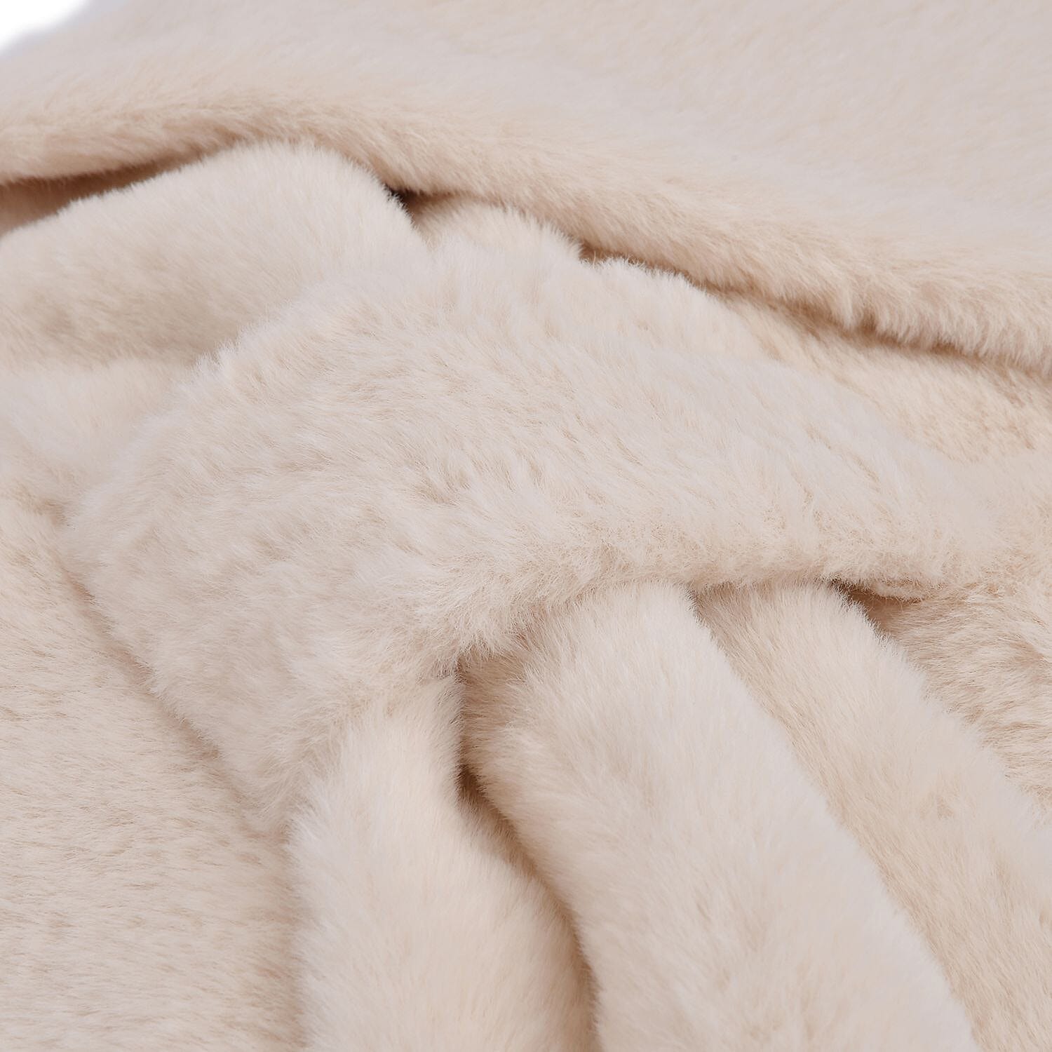 Set of 2 - Faux Fur Bucket Hat and Scarf - Beige