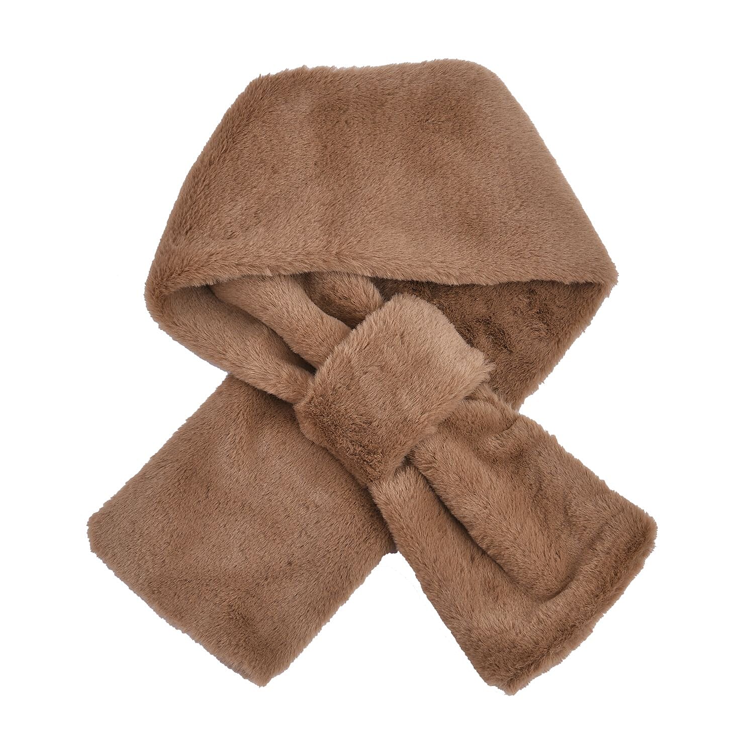 Set of 2 - Faux Fur Bucket Hat and Scarf - Khaki