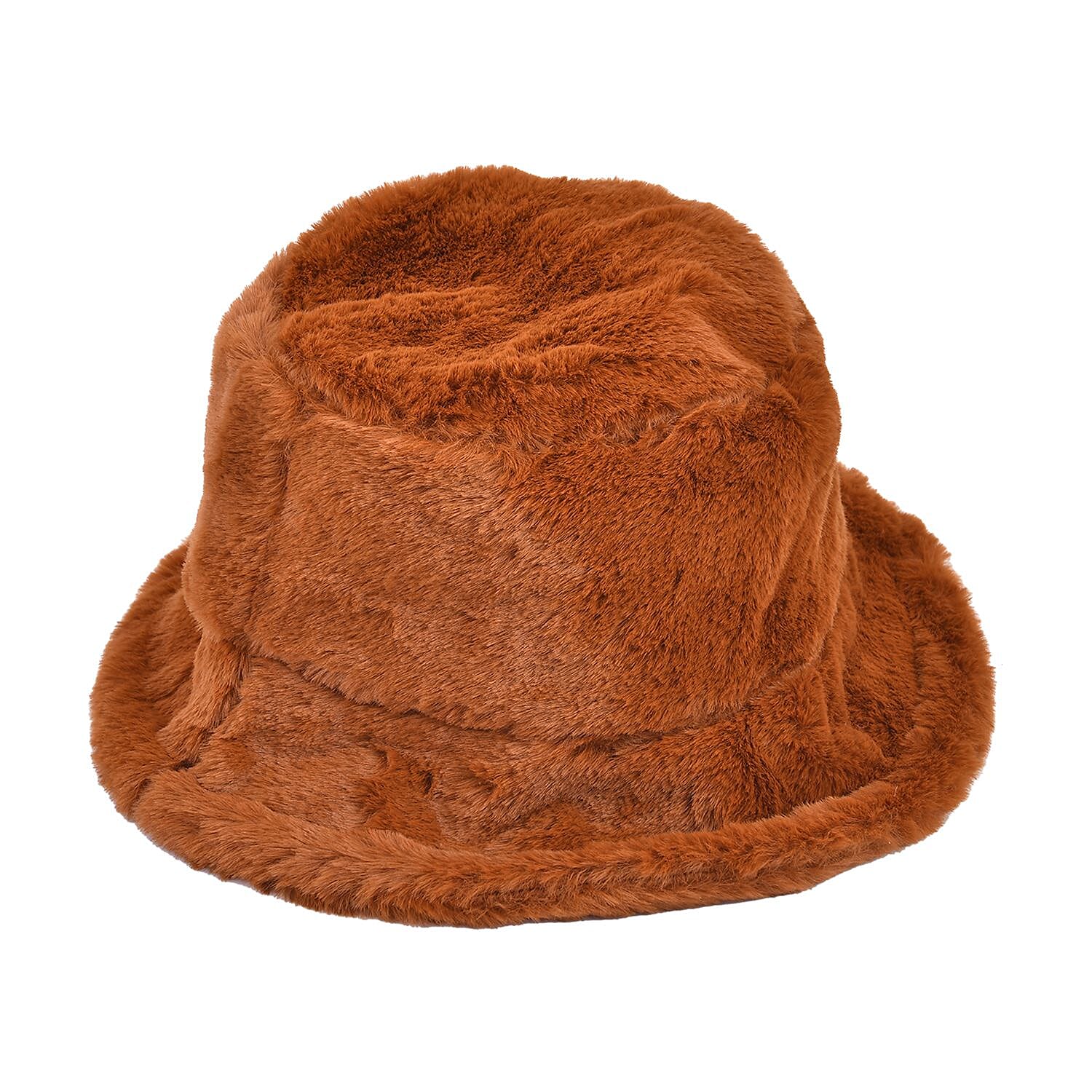 Set of 2 - Faux Fur Bucket Hat and Scarf - Brown