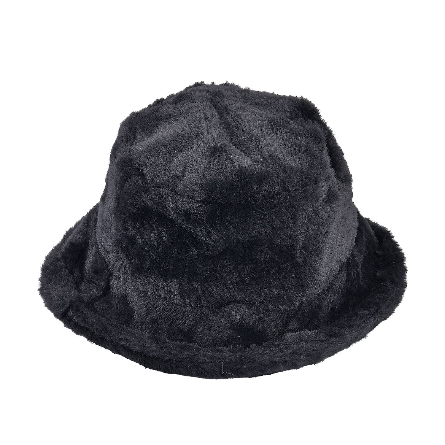 Set of 2 - Faux Fur Bucket Hat and Scarf - Black