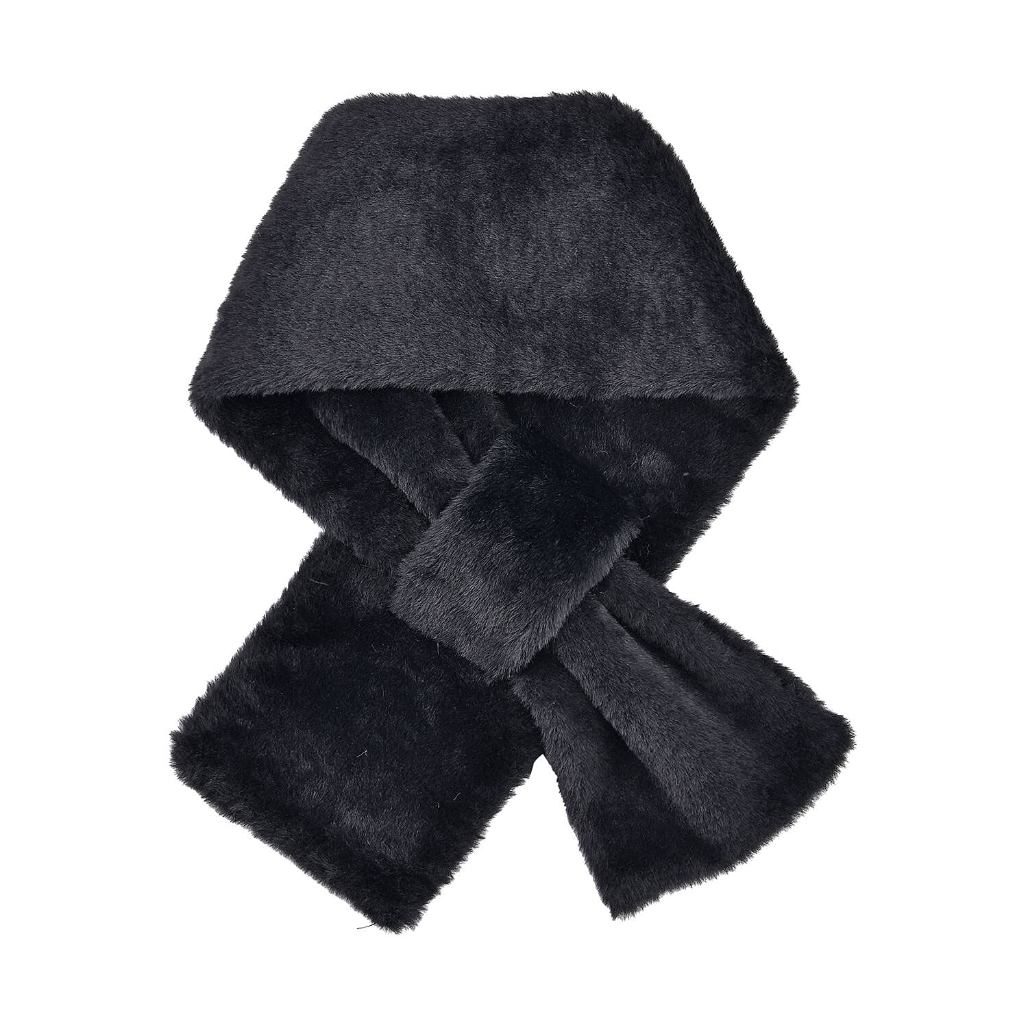 Set of 2 - Faux Fur Bucket Hat and Scarf - Black