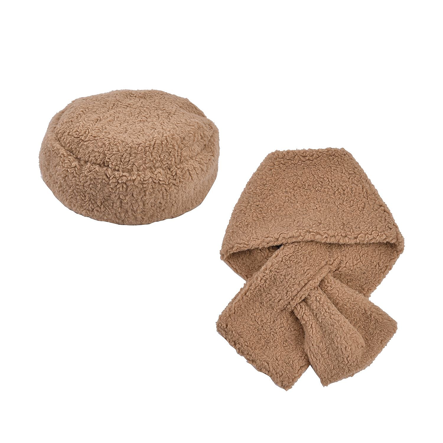 Set of 2 Faux Fur Hat and Scarf - Brown